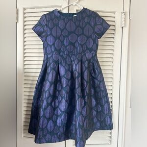 Jacadi Blue and Purple Leaf Pattern Kids Dress